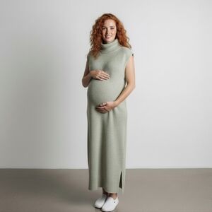 Mama:licious Sleeveless Turtleneck Soft Knit Midi Sweater Dress in Moss Green XL